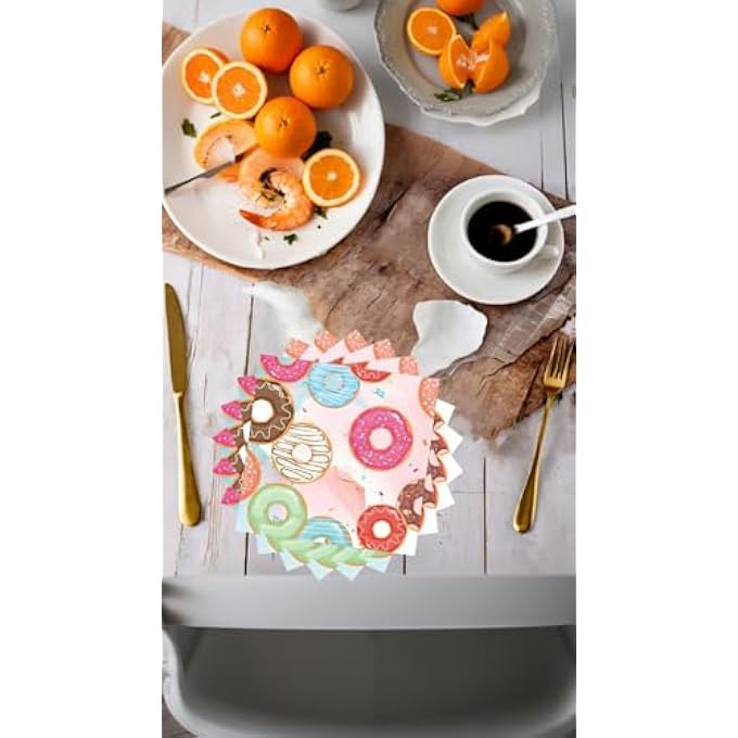 DONUT TIME PARTY NAPKINS, 40 PCS DISPOSABLE PAPER NAPKINS, 6.7 INCH, BIRTHDAY & WEDDING DECOR, THEME PARTY SUPPLIES - Image 4